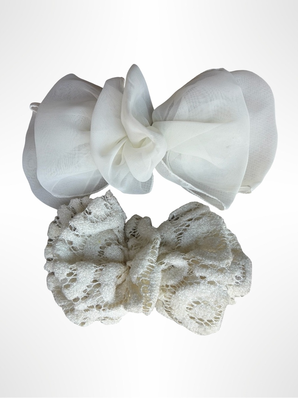 Vintage White Lace and Chiffon Hair Bow French Barrette Set